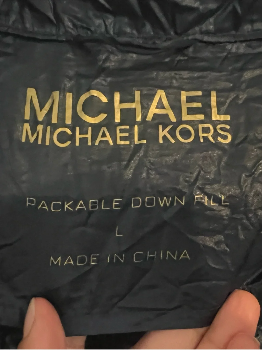 Michael Kors Navy Long Quilted Packable Puffer Coat with Gold-Tone Hardware